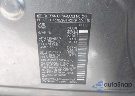 2015 Nissan Rogue S z USA, uszkodzony, nr VIN KNMAT2MT7FP562599